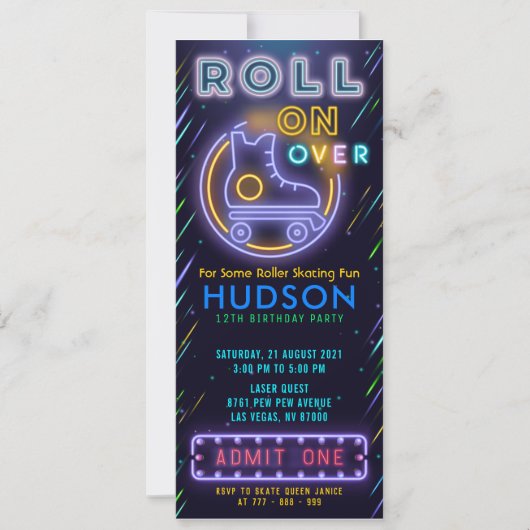 Blue Glow Roller Skicket Pass Birthday Kaart (Voorkant)