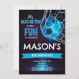 Blue Glow Soccer verjaardagsuitnodiging Kaart
