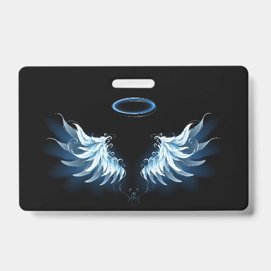 Blue Glowing Angel Wings on black background Badge (Voorzijde)