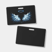 Blue Glowing Angel Wings on black background Badge (Voor- en achterkant)