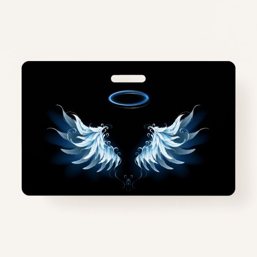 Blue Glowing Angel Wings on black background Badge (Voorkant)
