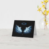 Blue Glowing Angel Wings on black background Kaart (Gele Bloem)