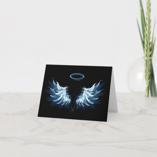Blue Glowing Angel Wings on black background Kaart (Voorkant)
