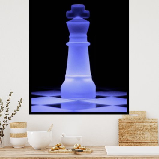 Blue Glowing King Chess Piece Poster (Keuken)