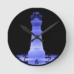 Blue Glowing King Chess Piece Ronde Klok
