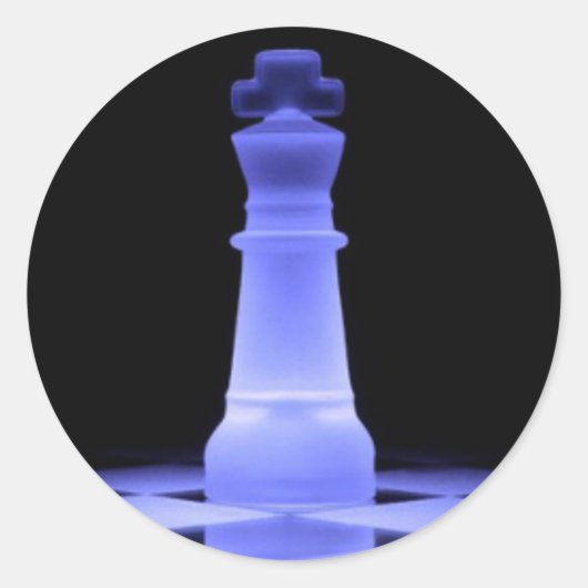 Blue Glowing King Chess Piece Ronde Sticker (Voorkant)