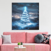 Blue Glowing Winter Night Christmas Tree Canvas Afdruk (Insitu (Woonkamer))
