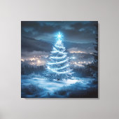 Blue Glowing Winter Night Christmas Tree Canvas Afdruk (Voorkant)