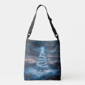 Blue Glowing Winter Night Christmas Tree Crossbody Tas (Achterkant)