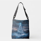 Blue Glowing Winter Night Christmas Tree Crossbody Tas (Voorkant)