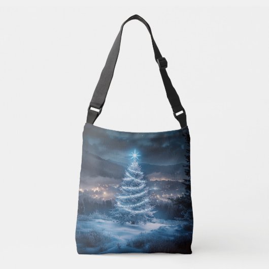 Blue Glowing Winter Night Christmas Tree Crossbody Tas (Voorkant)
