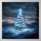 Blue Glowing Winter Night Christmas Tree Poster (Voorkant)