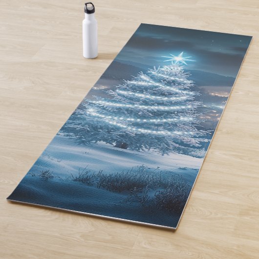 Blue Glowing Winter Night Christmas Tree Yogamat (In situ)