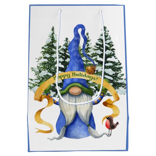 Blue Gnome Holiday wil Medium Cadeauzakje (Achterkant)