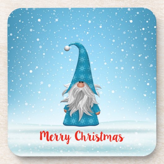 Blue Gnome Merry Kerstmis Bier Onderzetter (Voorkant)
