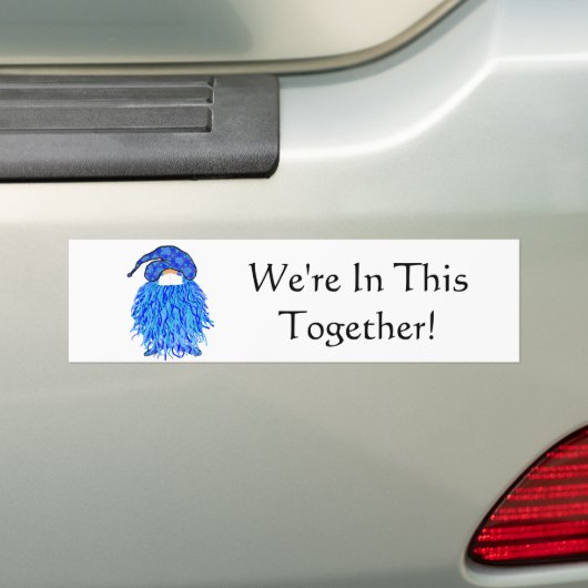 Blue Gnome met Masker: We zijn hier samen in Bumpersticker (Op auto)