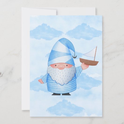 Blue Gnome Sailboat Cloud Baby Shower-uitnodiginge (Achterkant)