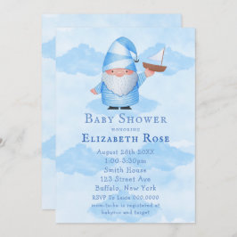 Blue Gnome Sailboat Cloud Baby Shower-uitnodiginge