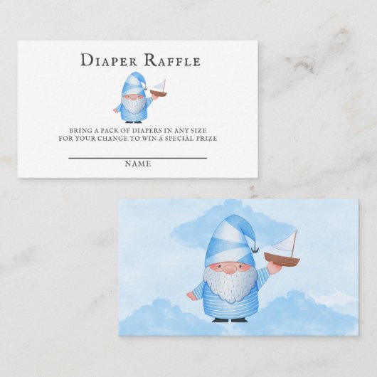 Blue Gnome Sailboat Clouds Baby Diaper Raffle Visitekaartje (Voorkant / Achterkant)
