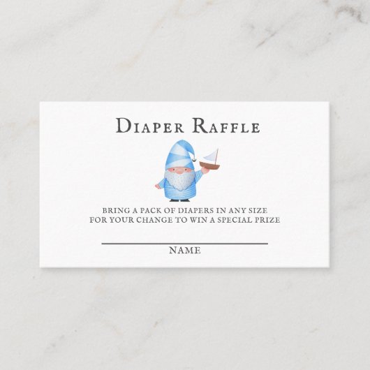 Blue Gnome Sailboat Clouds Baby Diaper Raffle Visitekaartje (Voorkant)