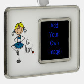 Blue Go Team Cheerleader Verzilverd Omlijst Ornament (Rechts)