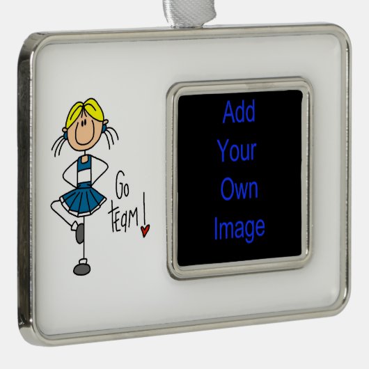 Blue Go Team Cheerleader Verzilverd Omlijst Ornament (Rechts)