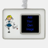 Blue Go Team Cheerleader Verzilverd Omlijst Ornament (Voorkant)