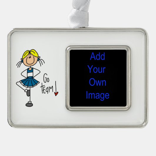 Blue Go Team Cheerleader Verzilverd Omlijst Ornament (Voorkant)