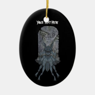 Blue Goblin Tombstone Halloween Ornament