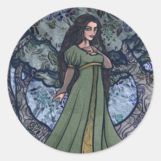 Blue Goddess Bossen Pagan Art Natuur Goddesses Ronde Sticker (Voorkant)