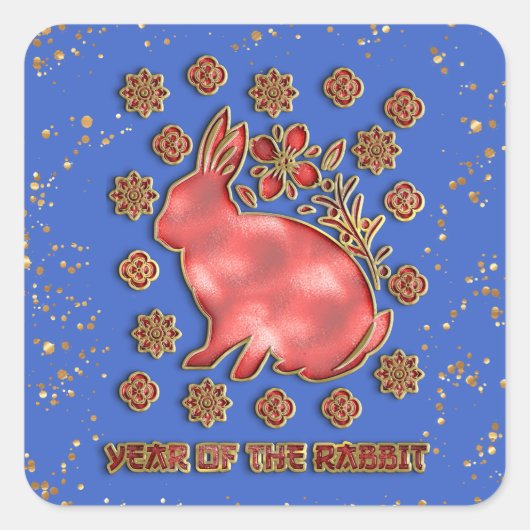 Blue Gold 2023 Rabbit Lunar Chinese New Year Vierkante Sticker (Voorkant)