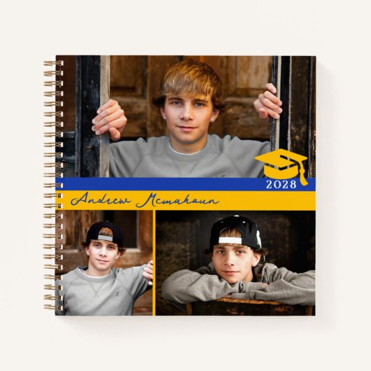 Blue & Gold 3 Foto Afstuderen Guestbook Notitieboek (Voorkant)