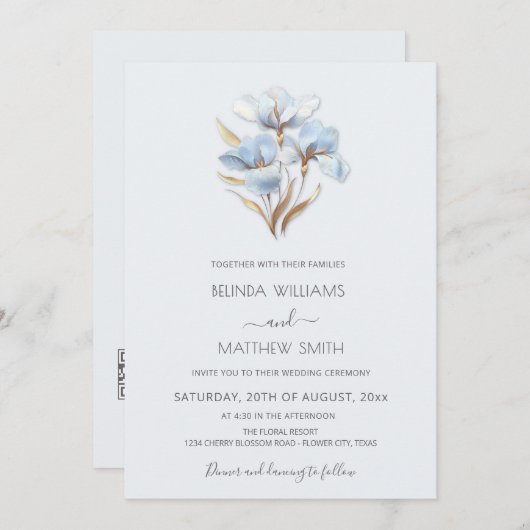 Blue Gold 3D Flowers Kaart (Voorkant / Achterkant)