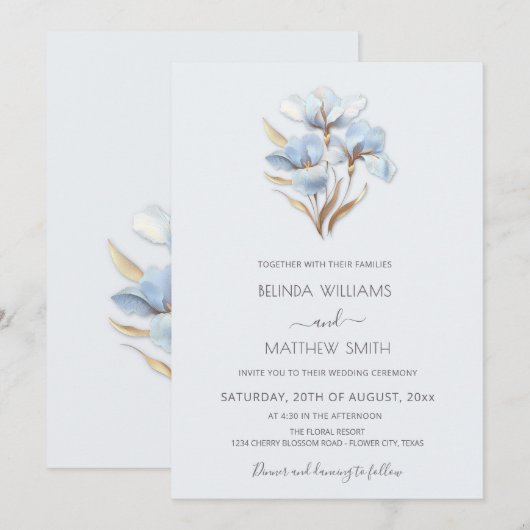 Blue Gold 3D Flowers  Kaart (Voorkant / Achterkant)