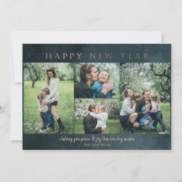 Blue Gold 4 foto's Gelukkig nieuwjaar Feestdagenkaart