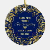 Blue & Gold 50th Wedding Jubileum Keramisch Ornament (Voorkant)
