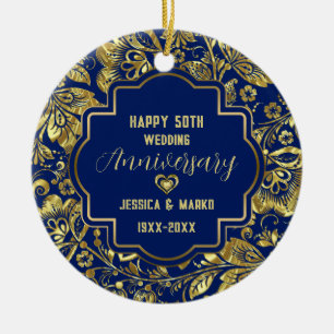 Blue & Gold 50th Wedding Jubileum Keramisch Ornament