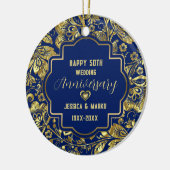 Blue & Gold 50th Wedding Jubileum Keramisch Ornament (Links)
