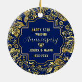 Blue & Gold 50th Wedding Jubileum Keramisch Ornament (Achterkant)