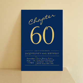 Blue Gold 60th Birthday Party Kaart