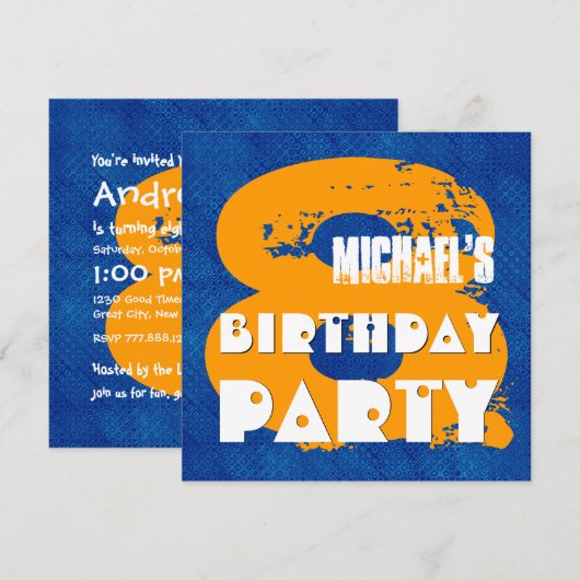 BLUE GOLD 8th Birthday Party 8 Year Old V11C Kaart (Voorkant / Achterkant)