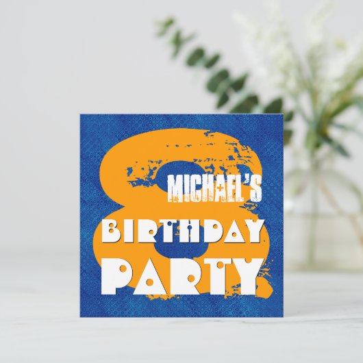 BLUE GOLD 8th Birthday Party 8 Year Old V11C Kaart (Staand voorkant)