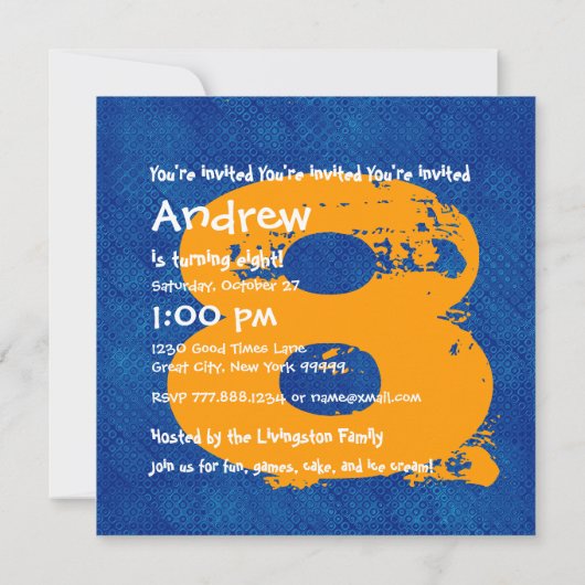 BLUE GOLD 8th Birthday Party 8 Year Old V11C Kaart (Achterkant)