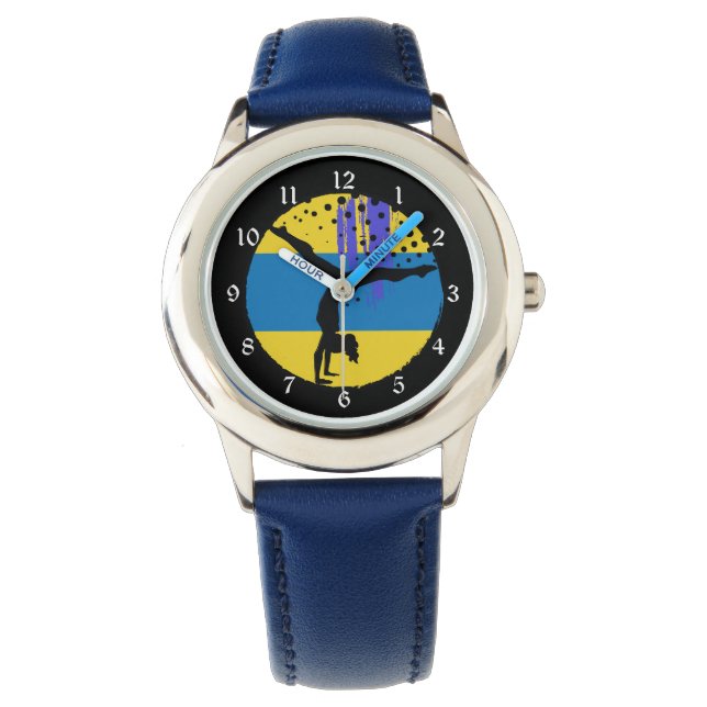 Blue Gold Abstract Art Gymnast Horloge (Voorkant)