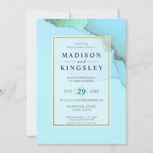 Blue Gold Abstract Ongelooflijk Begrotingshuwelijk Kaart (Voorkant)