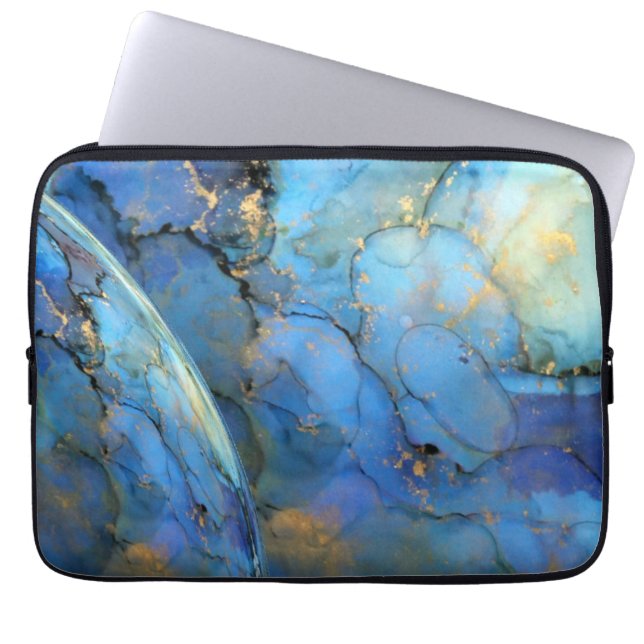 blue gold abstracte scifi orbb laptop sleeve (Voorkant)