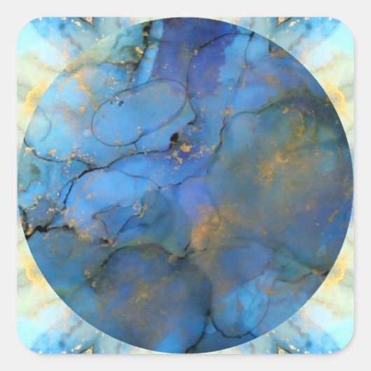 blue gold abstracte scifi orbb vierkante sticker (Voorkant)