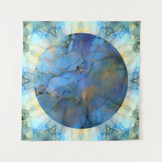 blue gold abstracte scifi orbb wandkleed (Voorkant)