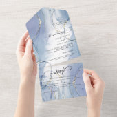 Blue Gold Accent Summer Wedding All In One Uitnodiging (Afscheurbaar)