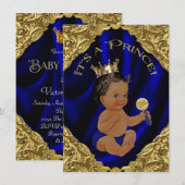 Blue Gold African American Prince Baby shower Kaart (Voorkant / Achterkant)